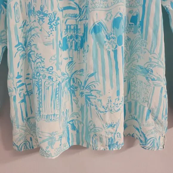 Lilly Pulitzer Aqua and White Tropical Blouse - Picture 5 of 10